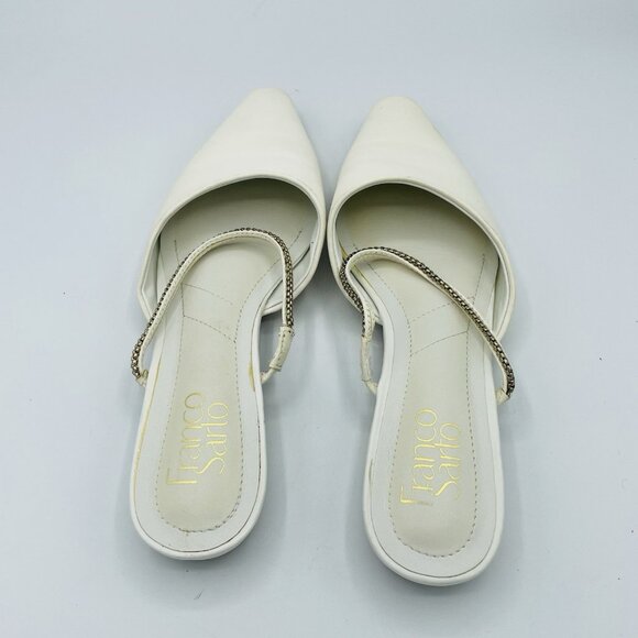 Franco Sarto Shoes Womens Size 7 M White Leather Slip On Mule Heel Pointy Sandal - Picture 12 of 13